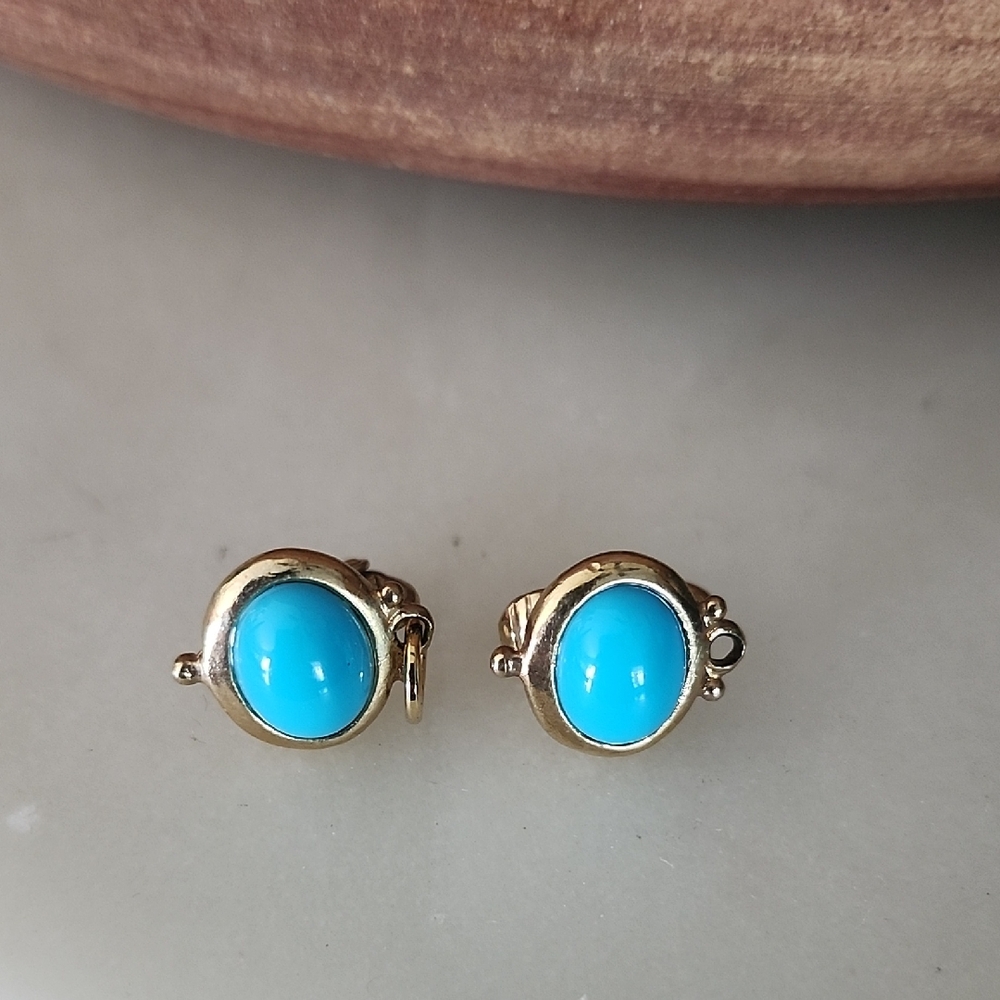 Gold & Turquise Colored KJ Earrings Clip On